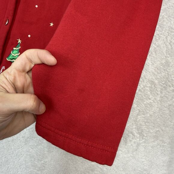 Vtg Christmas Cardigan Jacket Womens 1X Red Embroidery Santa Holiday Grandmacore - Picture 6 of 12